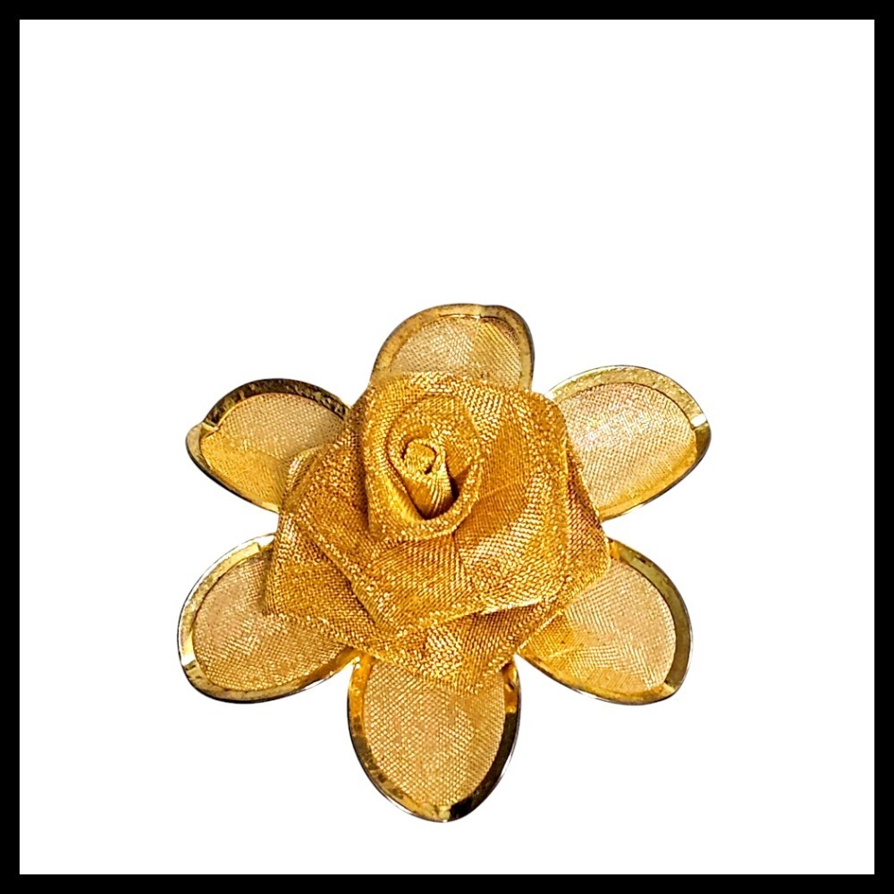 Gold Tone Flower Brooch Pin Textured Floral Lapel Pin Wedding Party Jewelry